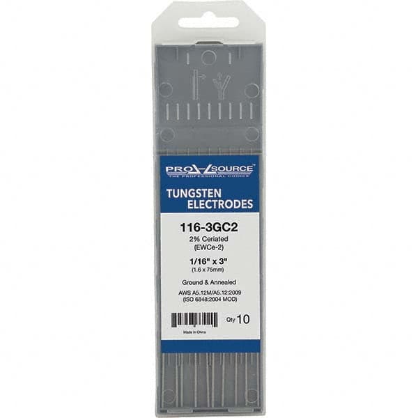 PRO-SOURCE - Tungsten Electrodes Type: 2% Ceriated Diameter (Inch): 1/16 - Exact Tooling