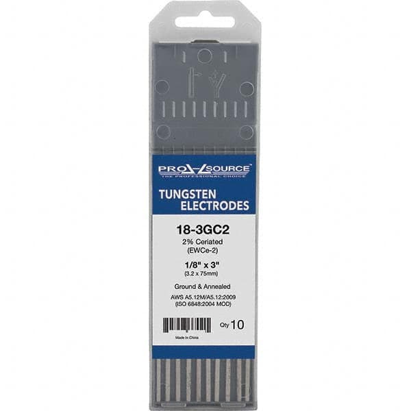 PRO-SOURCE - Tungsten Electrodes Type: 2% Ceriated Diameter (Inch): 1/8 - Exact Tooling