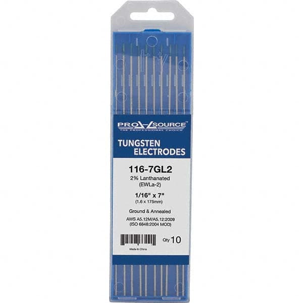 PRO-SOURCE - Tungsten Electrodes Type: 2% Lanthanated Diameter (Inch): 1/16 - Exact Tooling