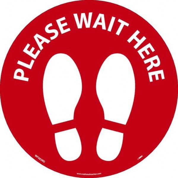 NMC - "Please Wait Here" Adhesive-Backed Floor Sign - Exact Tooling