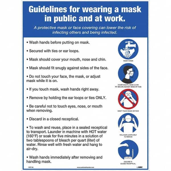 NMC - "COVID 19 - Guidelines for Wearing a Mask in Public and at Work", 18" Wide x 24" High, Paper Safety Sign - Exact Tooling