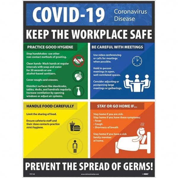 NMC - "COVID 19 - Keep the Workplace Safe", 18" Wide x 24" High, Paper Safety Sign - Exact Tooling