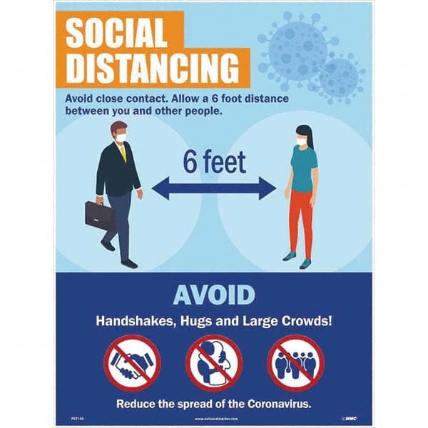 NMC - "COVID 19 - Social Distancing", 18" Wide x 24" High, Paper Safety Sign - Exact Tooling