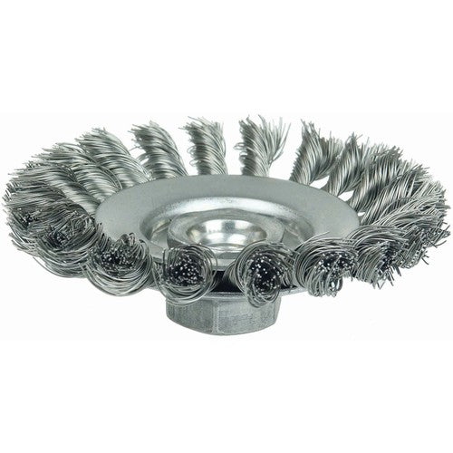 4″ Knot Wire Bevel Brush, .014″ Steel Fill, M10x1.25 Nut - Exact Tooling