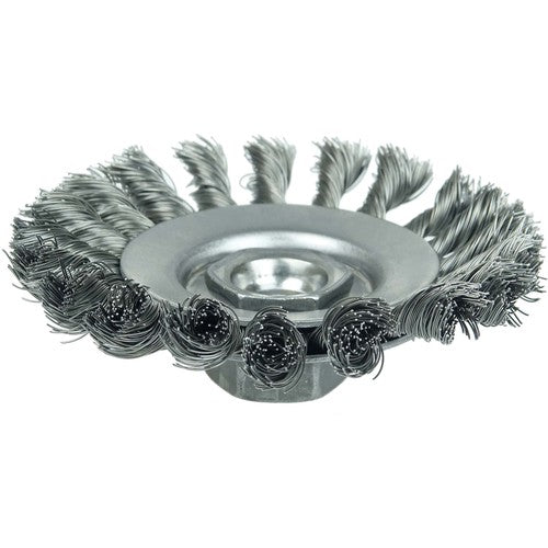 4″ Knot Wire Bevel Brush, .014″ Steel Fill, M10x1.50 Nut - Exact Tooling
