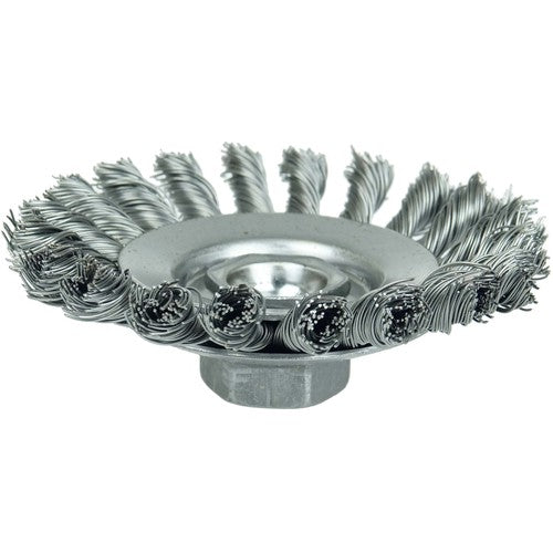 4″ Knot Wire Bevel Brush, .020″ Steel Fill, M14 × 2.0 Nut - Exact Tooling