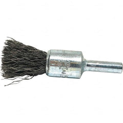 Brush Research Mfg. - 1/2" Brush Diam, Crimped, End Brush - 1/4" Diam Steel Shank, 20,000 Max RPM - Exact Tooling