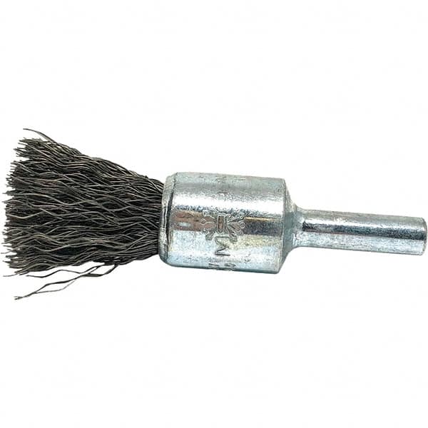 Brush Research Mfg. - 1/2" Brush Diam, Crimped, End Brush - 1/4" Diam Steel Shank, 20,000 Max RPM - Exact Tooling