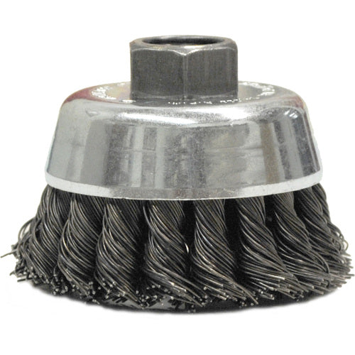 2-3/4″ Single Row Knot Wire Cup Brush, .020″ Steel Fill, M10x1.50 Nut - Exact Tooling