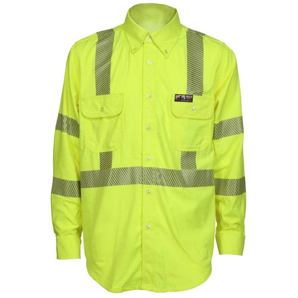 MCR Safety - Shirts; Garment Style: Button Down ; Garment Type: High Visibility; Arc Flash; Dual Hazard; Flame Resistant ; Size: 4X-Large ; Color: Lime ; Material: Summit Breeze ; Hazardous Protection Level: 8.9 Cal/Cm2 - Exact Tooling