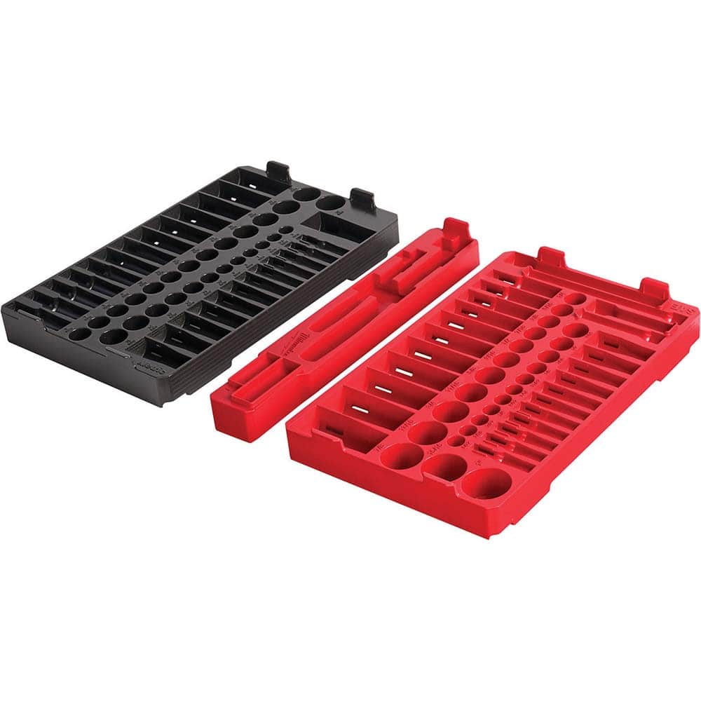 Milwaukee Tool - Socket Holders & Trays; Type: Tray ; Holds Number of Pieces: 106 ; Color: Red, Black ; Additional Information: Color Coded for Easy Parts Identification; 1/4 & 3/8" Drive Rachet & Socket Tray - Exact Tooling