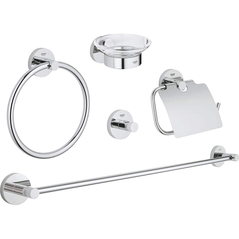 Grohe - Washroom Shelves, Soap Dishes & Towel Holders; Type: 5-in-1 Accessory Set ; Material: Metal ; Length (Inch): 26 ; Width (Inch): 7.5 ; Depth (Inch): 2.36 ; Finish/Coating: Chrome - Exact Tooling