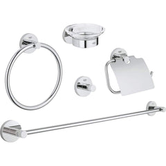 Grohe - Washroom Shelves, Soap Dishes & Towel Holders; Type: 5-in-1 Accessory Set ; Material: Metal ; Length (Inch): 26 ; Width (Inch): 7.5 ; Depth (Inch): 2.36 ; Finish/Coating: Chrome - Exact Tooling