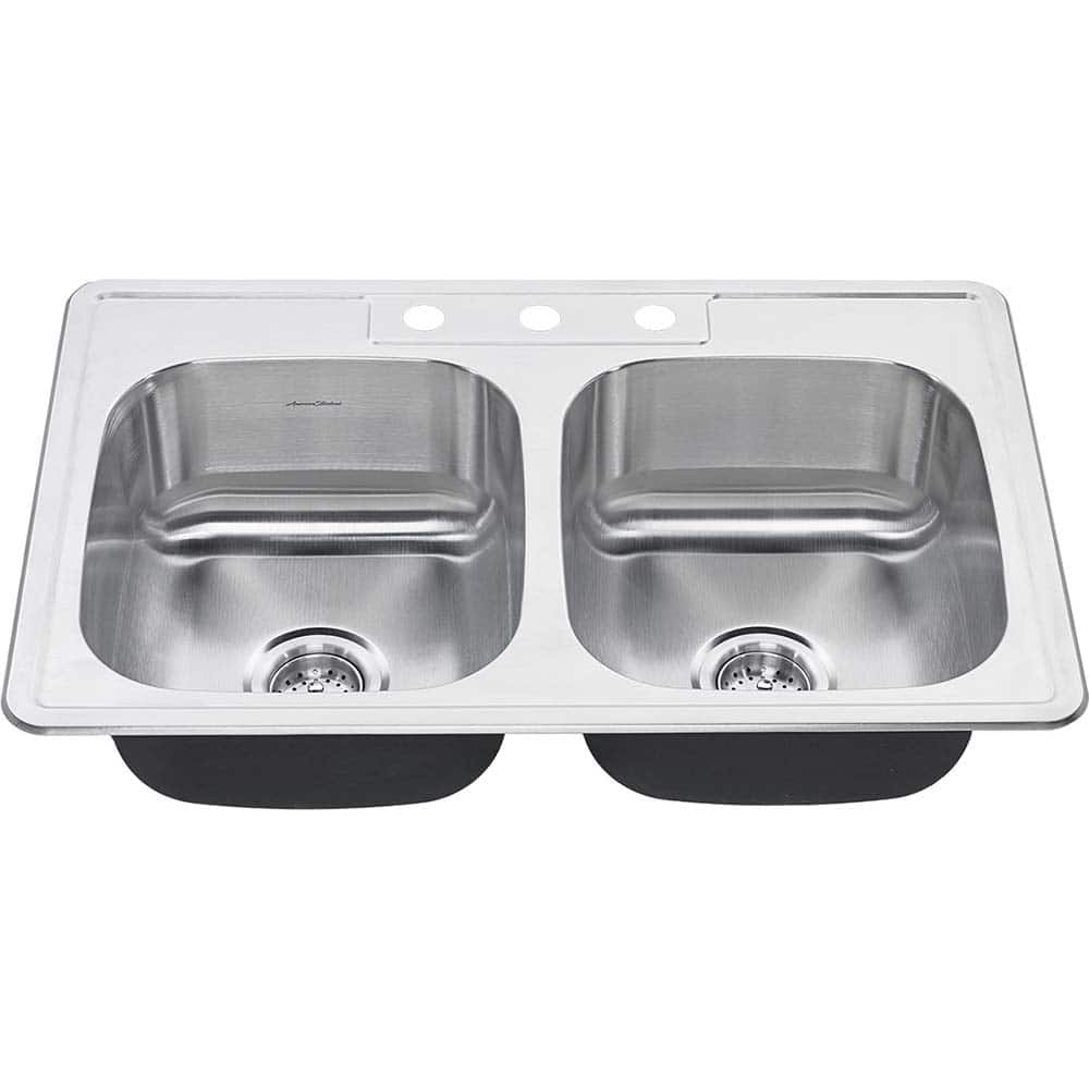 American Standard - Sinks; Type: Double Bowl Stainless Steel Kitchen Sink ; Outside Length: 22 (Inch); Outside Length: 22.000 (Decimal Inch); Outside Width: 33.000 (Decimal Inch); Outside Width: 33 (Inch); Outside Height: 8.0000 (Decimal Inch) - Exact Tooling