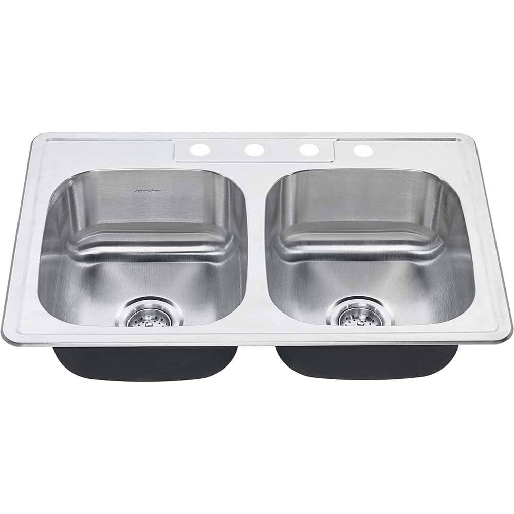 American Standard - Sinks; Type: Double Bowl Stainless Steel Kitchen Sink ; Outside Length: 22 (Inch); Outside Length: 22.000 (Decimal Inch); Outside Width: 33.000 (Decimal Inch); Outside Width: 33 (Inch); Outside Height: 8.0000 (Decimal Inch) - Exact Tooling