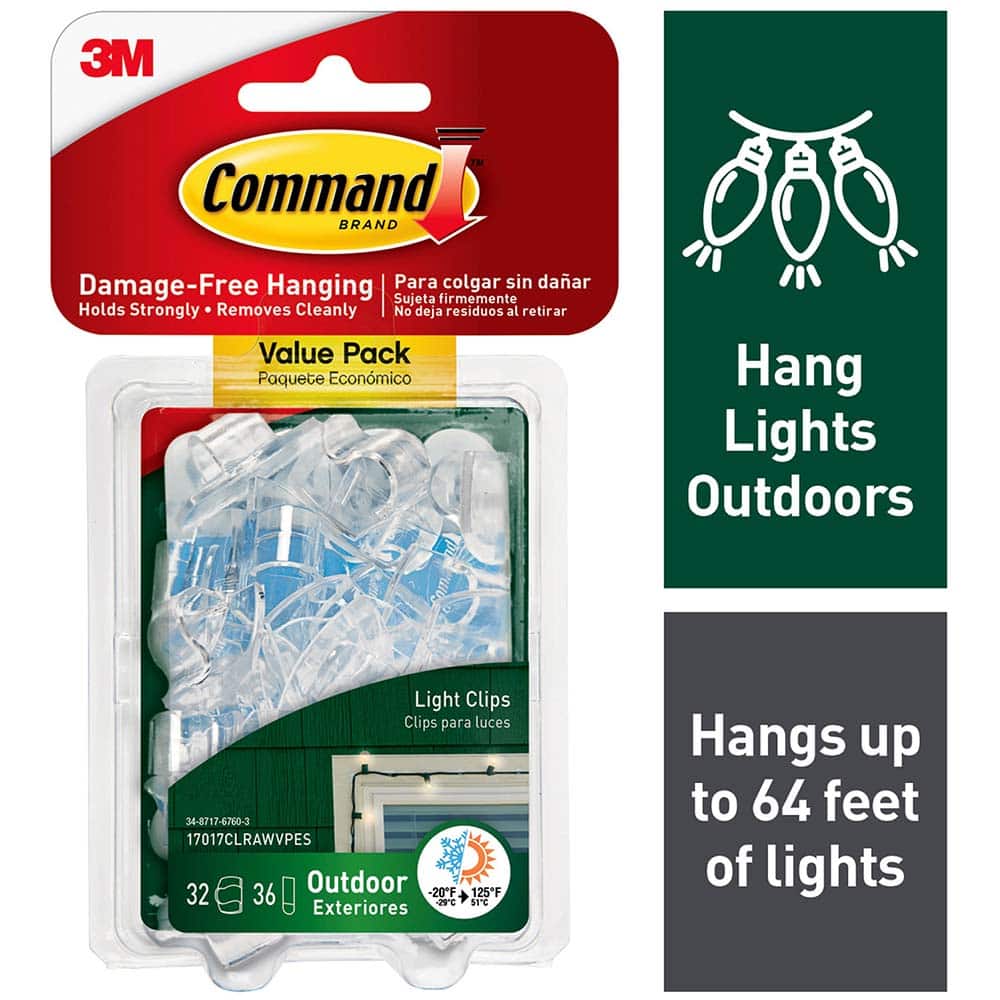 3M - All-Purpose & Utility Hooks; Type: Clips Kit ; Overall Length (Inch): 1-1/4 ; Material: Plastic ; Projection: 0.50 ; Material: Plastic ; Overall Width: 0.82 - Exact Tooling