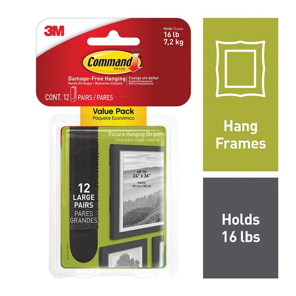 3M - All-Purpose & Utility Hooks; Type: Strips ; Overall Length (Inch): 3-21/32 ; Color: Black ; Overall Width: 0.75 ; Width (Inch): 0.75 - Exact Tooling