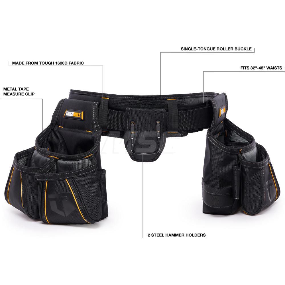 Tool Aprons & Tool Belts; Tool Type: Tool Belt; Minimum Waist Size: 32; Maximum Waist Size: 48; Material: Polyester; Number of Pockets: 10.000; Color: Black; Belt Type: Padded; Adjustable; Overall Width: 24; Overall Length: 5.51; Insulated: No; Tether Sty