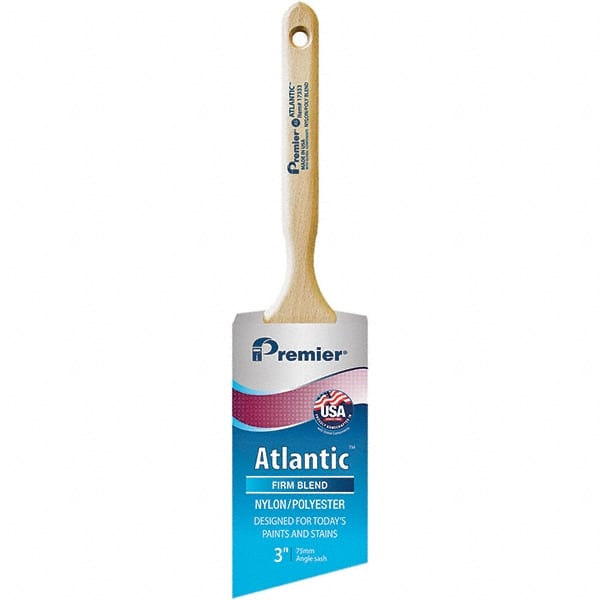Premier Paint Roller - 3" Tapered Nylon/Polyester Angular Brush - 3-3/16" Bristle Length, 7-1/2" Wood Sash Handle - Exact Tooling