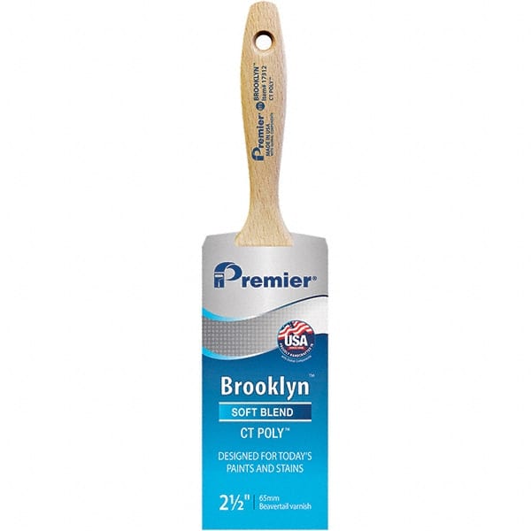 Premier Paint Roller - 2-1/2" Tapered Polyester Varnish Brush - 2-15/16" Bristle Length, 5-1/2" Wood Beavertail Handle - Exact Tooling