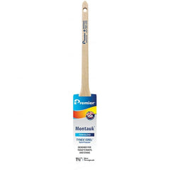 Premier Paint Roller - 1-1/2" Tapered Nylon/Polyester Trim Brush - 2-3/16" Bristle Length, 7" Wood Sash Handle - Exact Tooling