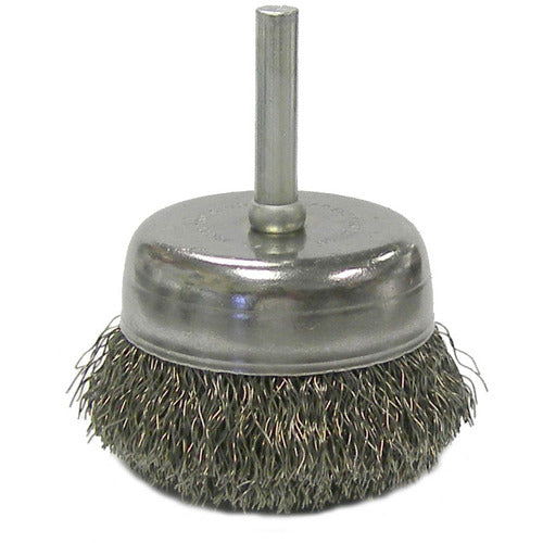 2″ Crimped Wire Utility Cup Brush, .0118″ Steel Fill, 1/4″ Stem - Exact Tooling