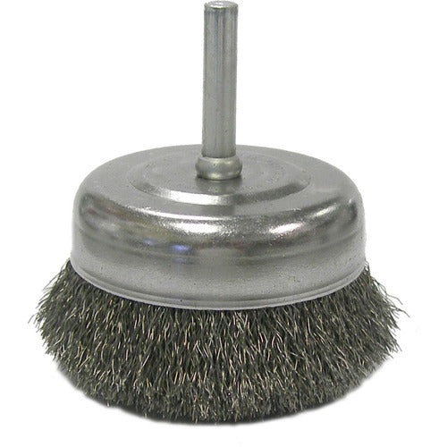 2-1/2″ Crimped Wire Utility Cup Brush, .008″ Steel Fill, 1/4″ Stem - Exact Tooling