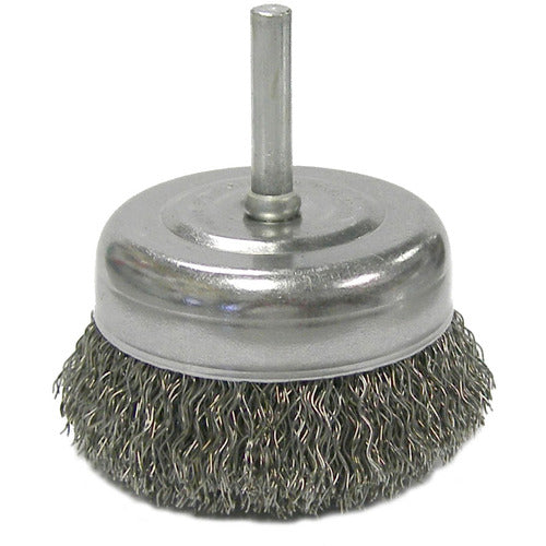 2-1/2″ Crimped Wire Utility Cup Brush, .014″ Steel Fill, 1/4″ Stem - Exact Tooling