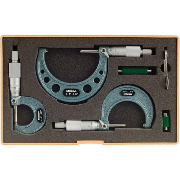 Mitutoyo - Mechanical Outside Micrometer Sets Minimum Measurement (Inch): 0 Maximum Measurement (Inch): 3 - Exact Tooling