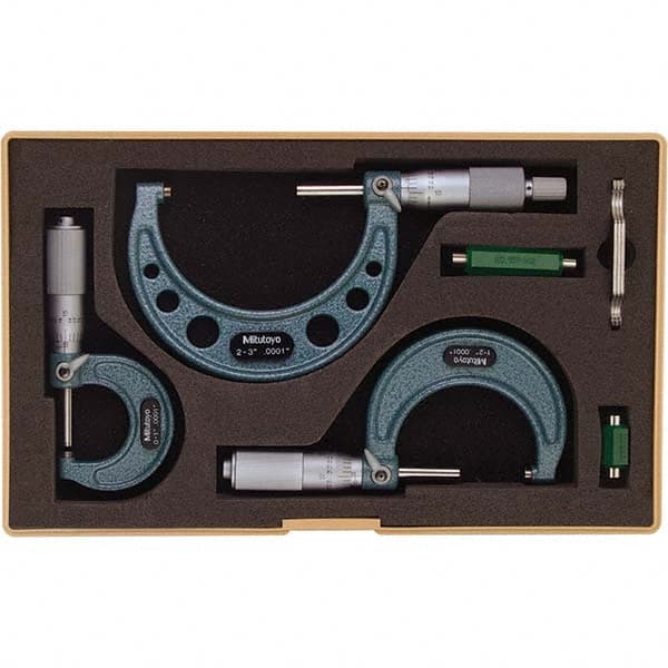 Mitutoyo - Mechanical Outside Micrometer Sets Minimum Measurement (Inch): 0 Maximum Measurement (Inch): 3 - Exact Tooling