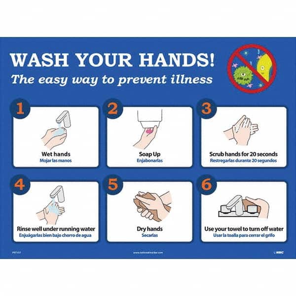 NMC - "Wash Your Hands! - The Easy Way to Prevent Illness", 24" Wide x 18" High, Paper Safety Sign - Exact Tooling