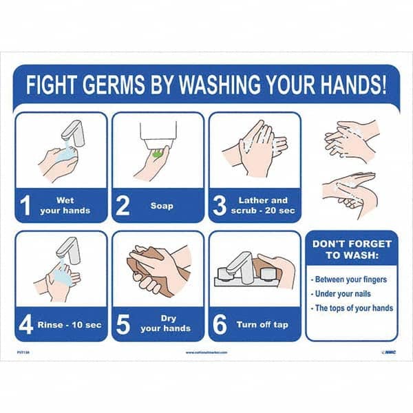 NMC - "Fight Germs By Washing Your Hands!", 24" Wide x 18" High, Paper Safety Sign - Exact Tooling