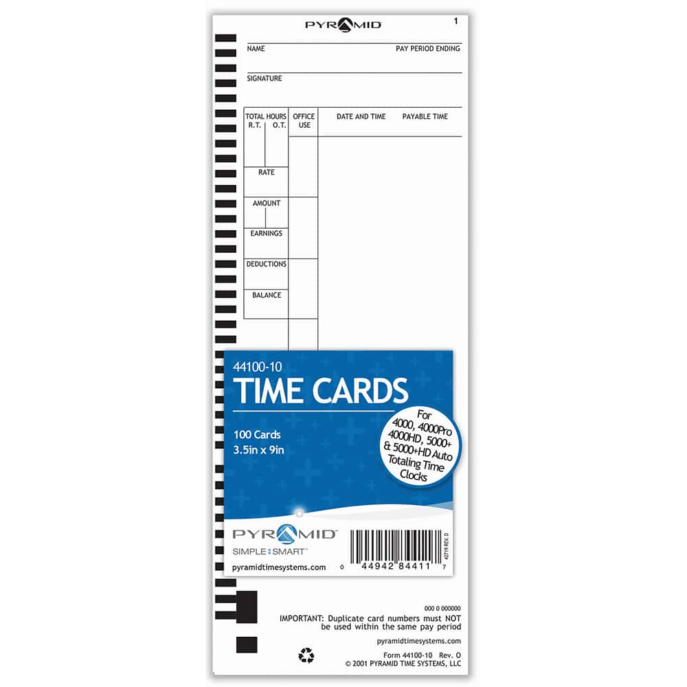Pyramid - Time Cards & Time Clock Accessories For Use With: Pyramid Time Systems Time Clock models 4000, 400PRO, 4000HD, 400PROK, 5000, 5000HD Height (Inch): 4-5/16 - Exact Tooling
