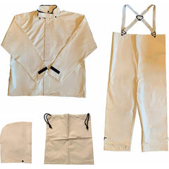 Louisiana Professional Wear - Rain & Chemical Wear; Garment Style: Coverall ; Garment Type: Chemical Resistant; Flame Resistant; Waterproof; Rain ; Material: PVC/Nylon ; Size: Small ; Color: White ; Certification Type: ASTM D6413; ASTM F903 - Exact Tooling