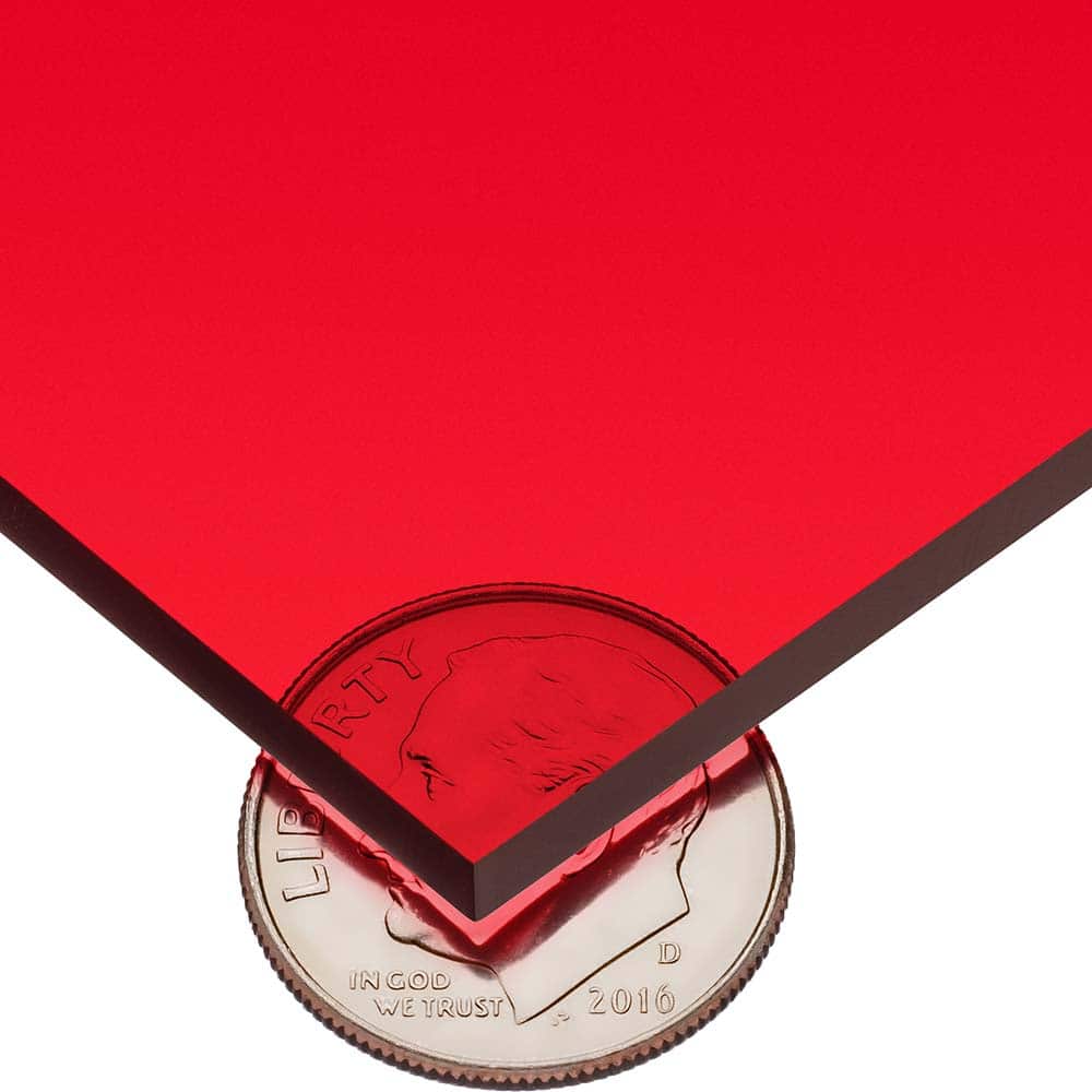 USA Sealing - Plastic Sheets; Material: Cast Acrylic ; Thickness (Inch): 1/8 ; Length (Feet): 8 ; Tensile Strength (psi): 10000 ; Color: Tinted Red ; Material Grade: Standard - Exact Tooling