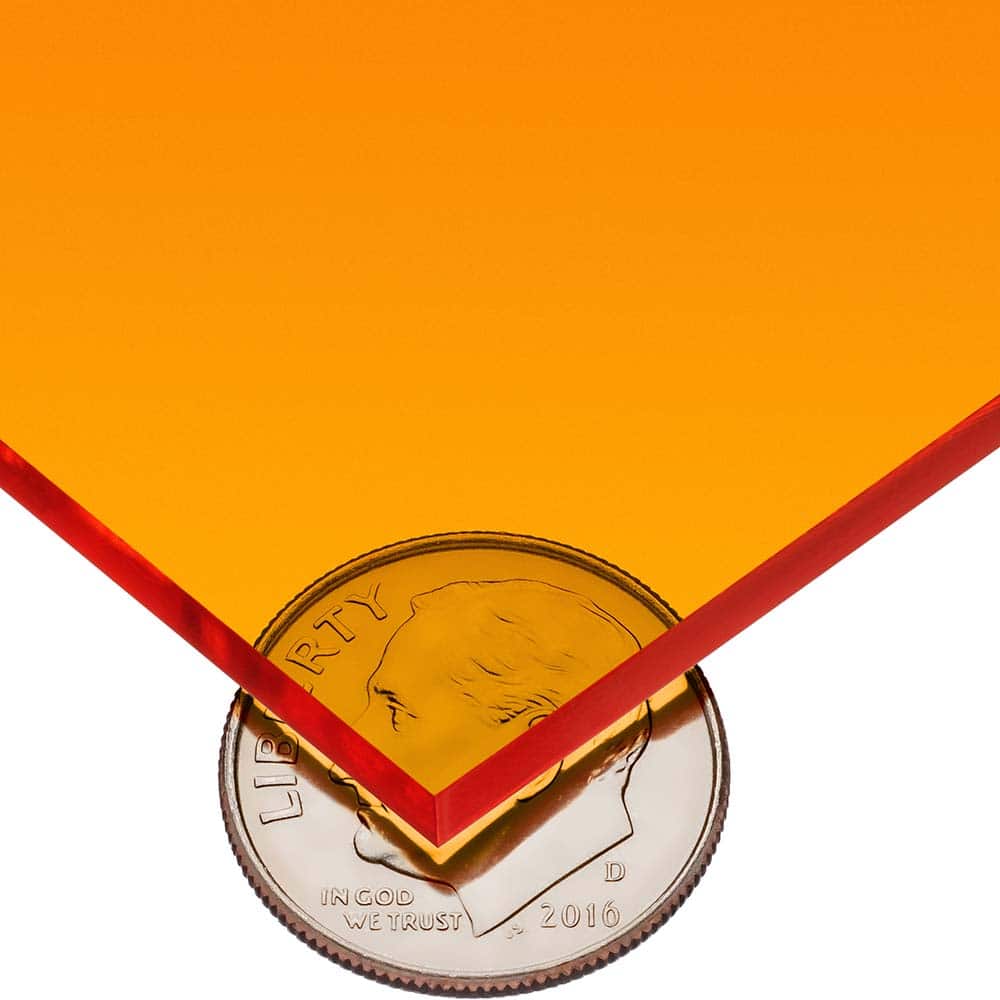USA Sealing - Plastic Sheets; Material: Cast Acrylic ; Thickness (Inch): 1/4 ; Length (Feet): 4 ; Tensile Strength (psi): 10000 ; Color: Tinted Orange ; Material Grade: Standard - Exact Tooling