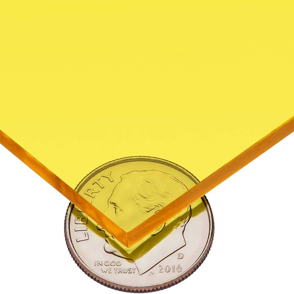 USA Sealing - Plastic Sheets; Material: Cast Acrylic ; Thickness (Inch): 1/4 ; Length (Feet): 8 ; Tensile Strength (psi): 10000 ; Color: Tinted Yellow ; Material Grade: Standard - Exact Tooling