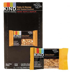 KIND - Snacks, Cookies, Candy & Gum Breakroom Accessory Type: Granola Bars Breakroom Accessory Description: Healthy Grains Bar, Oats and Honey with Toasted Coconut, 1.2 oz, 12/Box - Exact Tooling