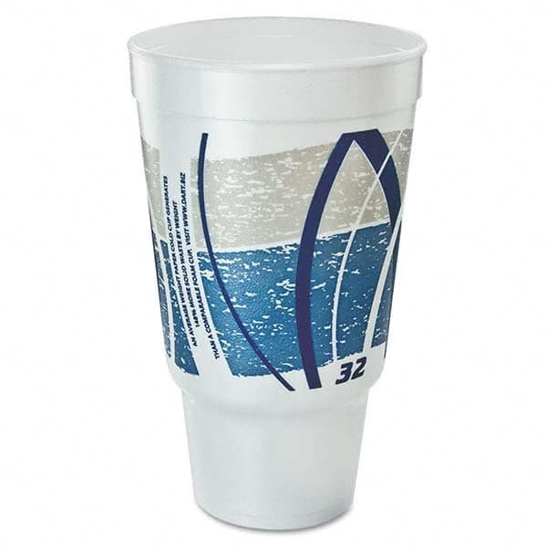 DART - Impulse Hot/Cold Foam Drinking Cup, 32 oz, Flush Fill, Pedestal Base, White/Blue/Gray, 16/Bag, 25 Bags/Carton - Exact Tooling
