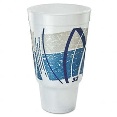 DART - Impulse Hot/Cold Foam Drinking Cup, 32 oz, Flush Fill, Pedestal Base, White/Blue/Gray, 16/Bag, 25 Bags/Carton - Exact Tooling