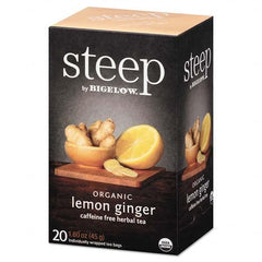 Bigelow - Coffee, Tea & Accessories Breakroom Accessory Type: Tea Bags Breakroom Accessory Description: Steep Tea, Lemon Ginger, 1.6 oz Tea Bag, 20/Box - Exact Tooling