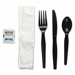 Boardwalk - Six-Piece Cutlery Kit, Condiment/Fork/Knife/Napkin/Spoon, Heavyweight, Black, 250/Carton - Exact Tooling