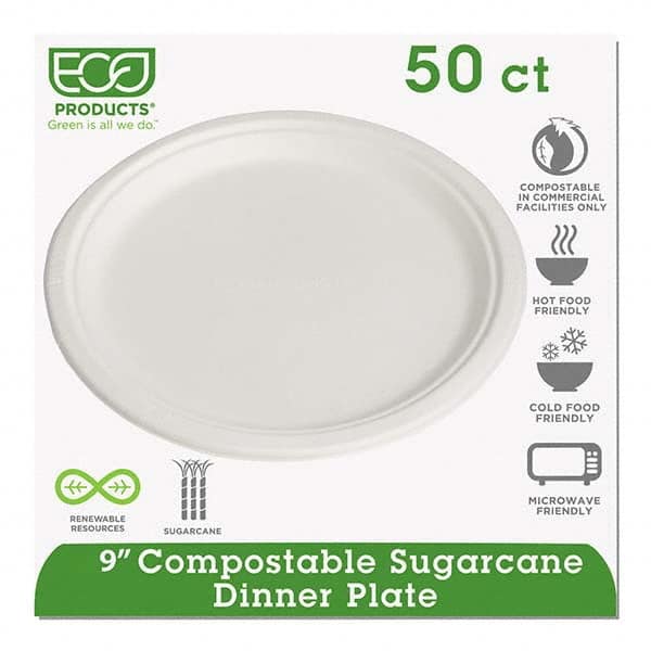 ECO PRODUCTS - Renewable & Compostable Sugarcane Plates, 9", 50/PK - Exact Tooling