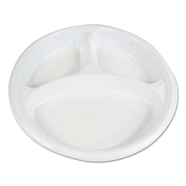 Boardwalk - Hi-Impact Plastic Dinnerware, Plate, 10" Diam, 3 Compartments, White, 500/Carton - Exact Tooling
