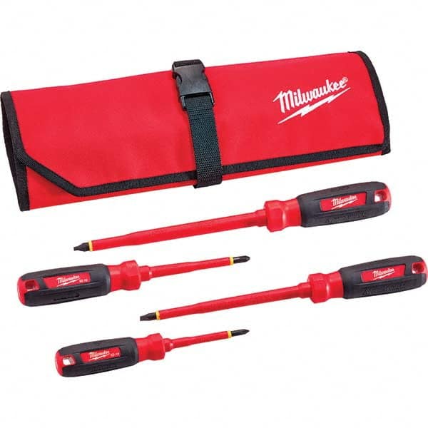 Milwaukee Tool - Screwdriver Sets Screwdriver Types Included: Insulated Slotted; Phillips Number of Pieces: 4 - Exact Tooling