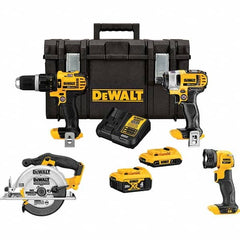 DeWALT - Cordless Tool Combination Kits Voltage: 20 Tools: Hammer Drill; 1/4" Impact Driver; 6-1/2" Circular Saw; Work Light - Exact Tooling