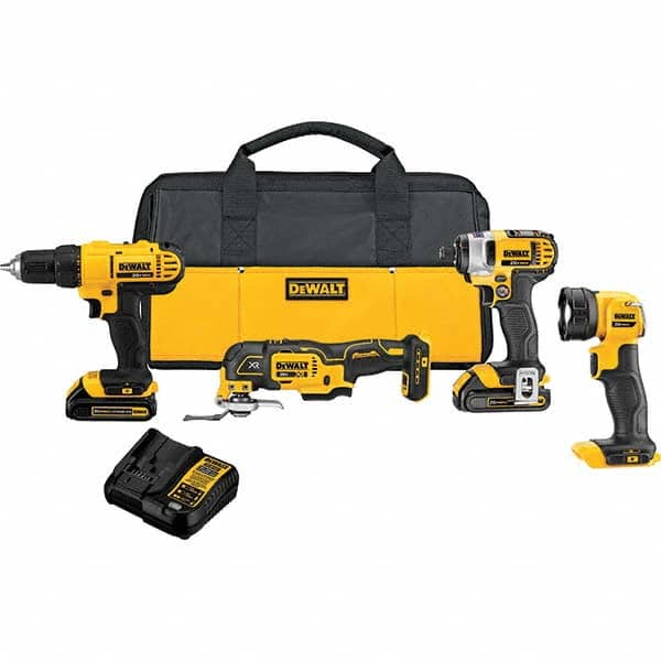 DeWALT - Cordless Tool Combination Kits Voltage: 20 Tools: 1/2" Drill/Driver; 1/4" Impact Driver; Work Light; Oscillating Multi-Tool - Exact Tooling