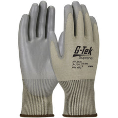 ‎15-340/S Coated Gloves w/Polykor - G-Tek Suprene - Tan 13G Nano Shell - Gray Polyurethane Grip - A4 - Exact Tooling