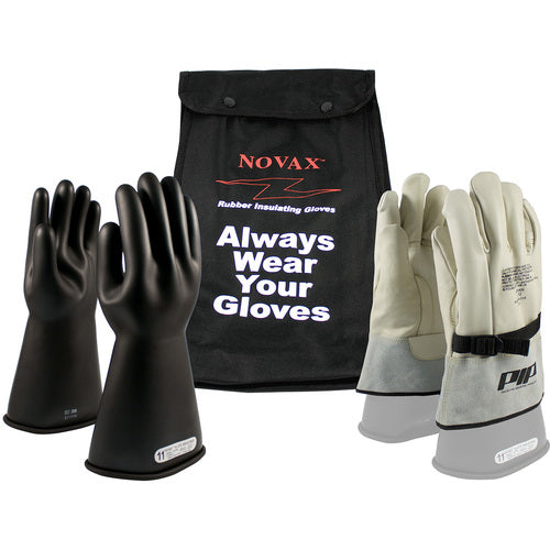 ‎150-SK-1/7-KIT - Novax Insulating Glove Kit - Class 1 - 14″ - Black - Straight Cuff - Exact Tooling