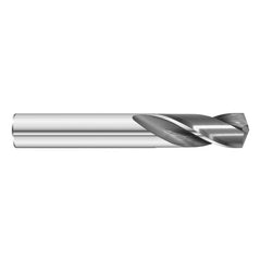 #44 Dia. × 0.086″ Shank × 1/2″ Flute Length × 2″ OAL, 5xD, 135°, Uncoated, 2xD Flute, External Coolant, Round Solid Carbide Drill - Exact Tooling